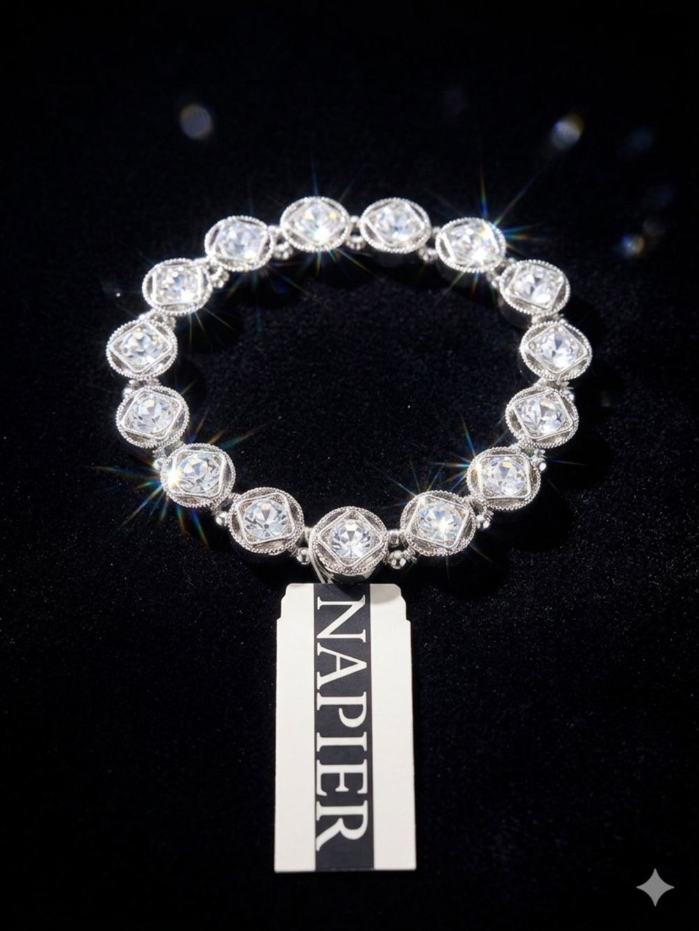 Napier Silver-Tone Clear Crystal Station Bracelet